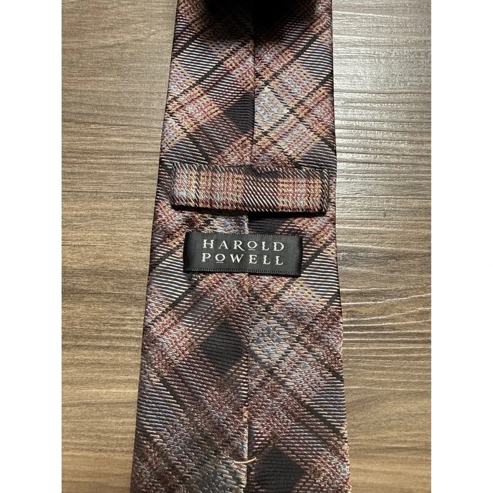 VTG Harold Powell 100% Silk Brown Tonal Plaid Quiet Luxury Careerwear
